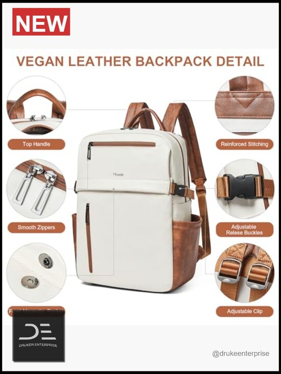 Leather Laptop Backpack 15.6 Inch Travel Backpack Large Capacity Daypack main image 6